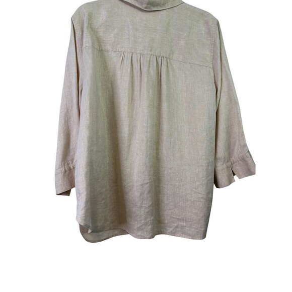Chicos Gold Metallic No-Iron Button Blouse Linen Blend Professional Wear Size 18 - Picture 11 of 11